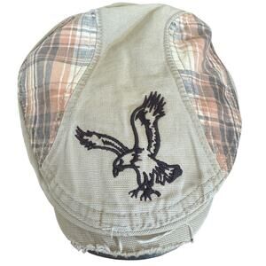 American Eagle Newsboy Hat – Plaid Patchwork Embroidered Eagle Logo – Y2K Vtg